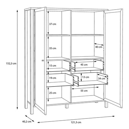 High Rock Matt Black and Riviera Oak Extra Wide Display Cabinet