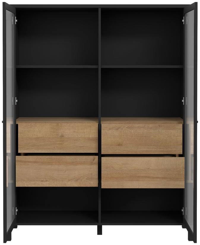 High Rock Matt Black and Riviera Oak Extra Wide Display Cabinet