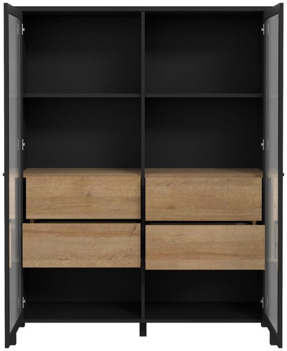 High Rock Matt Black and Riviera Oak Extra Wide Display Cabinet