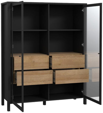 High Rock Matt Black and Riviera Oak Extra Wide Display Cabinet