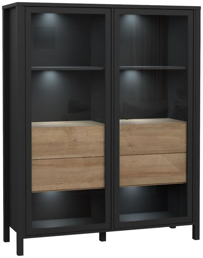 High Rock Matt Black and Riviera Oak Extra Wide Display Cabinet