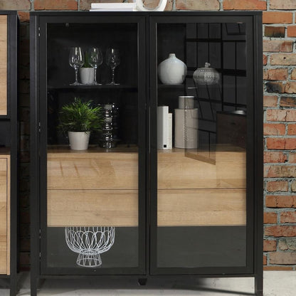 High Rock Matt Black and Riviera Oak Extra Wide Display Cabinet