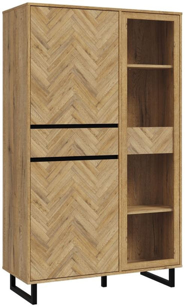 Nikomedes Spica Oak Matt Black and Bartex Oak Display Cabinet