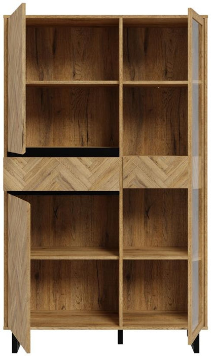 Nikomedes Spica Oak Matt Black and Bartex Oak Display Cabinet