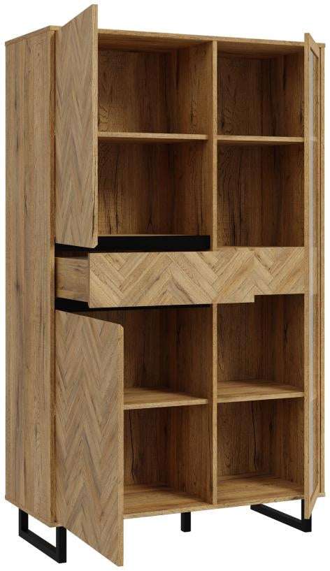 Nikomedes Spica Oak Matt Black and Bartex Oak Display Cabinet