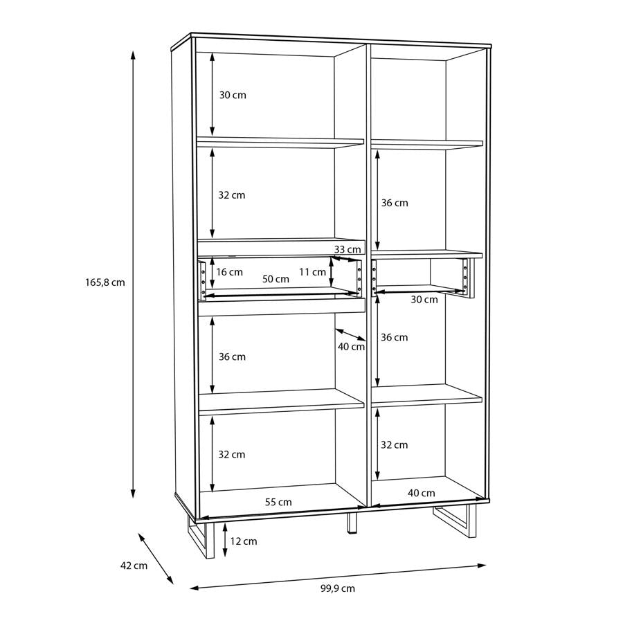 Nikomedes Spica Oak Matt Black and Bartex Oak Display Cabinet