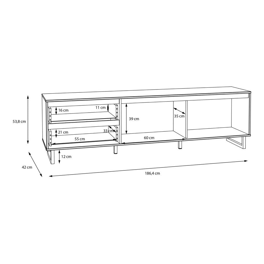 Nikomedes Spica Oak Matt Black and Bartex Oak TV Unit