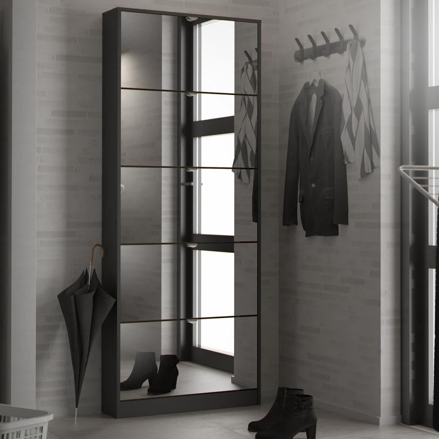 Shoes Black 5 Mirror Flip Down Door Shoe Cabinet