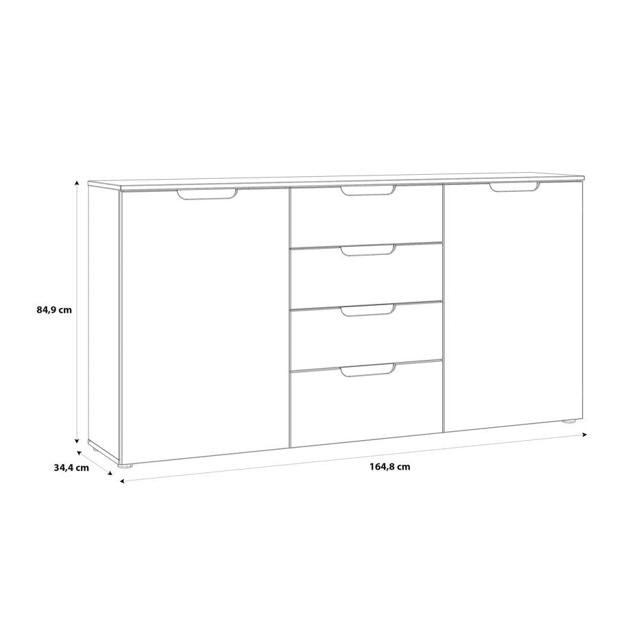 Sienna High Gloss White 2 Door 4 Drawers Wide Chest