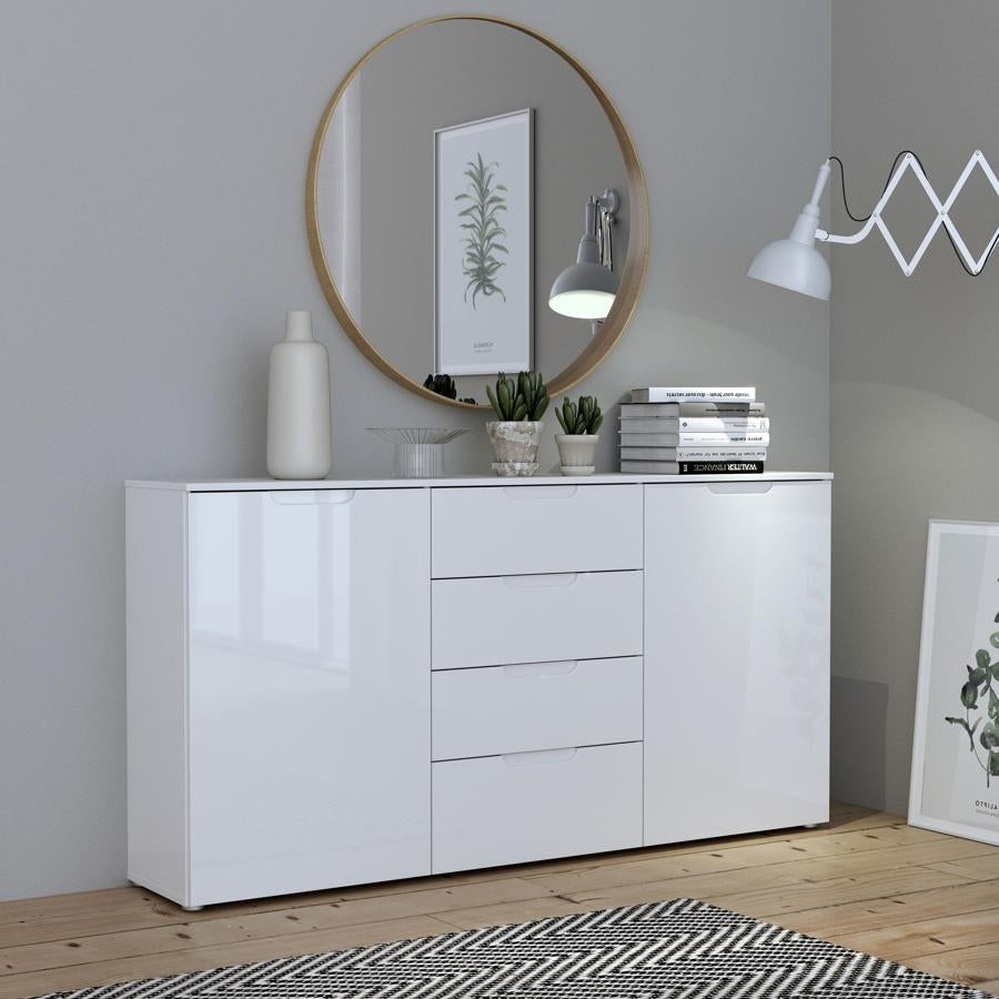 Sienna High Gloss White 2 Door 4 Drawers Wide Chest