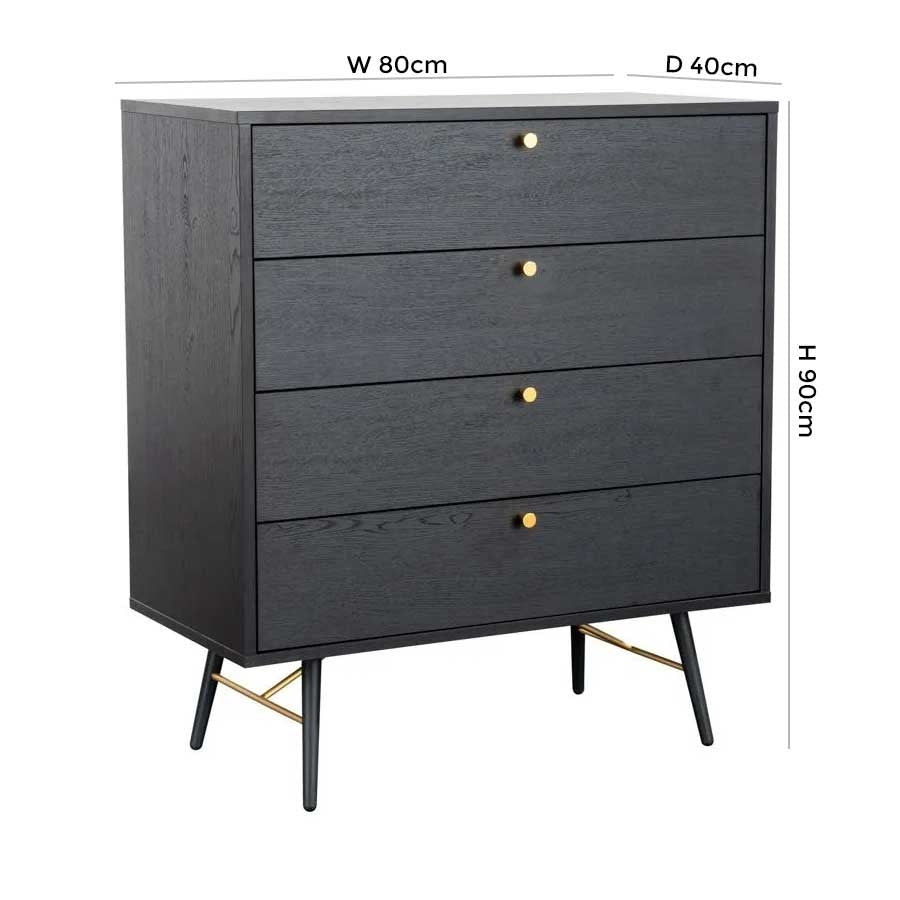 Vida Living Barcelona Black 4 Drawer Chest