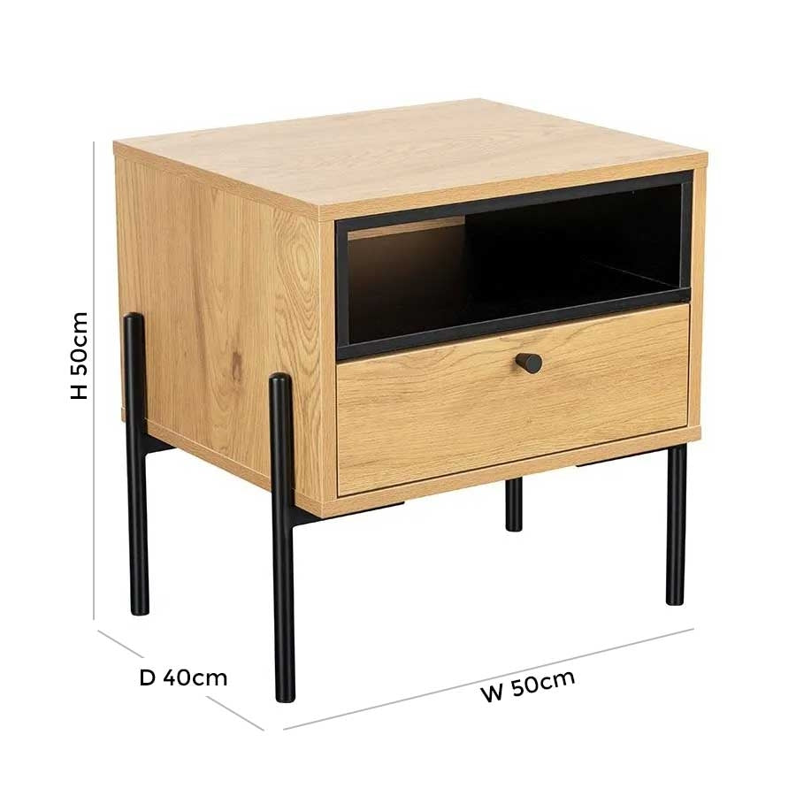 Vida Living Madrid Oak and Black 1 Drawer Bedside Table