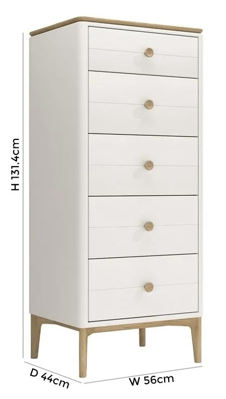 Vida Living Marlow Cashmere Oak 5 Drawer Tall Chest