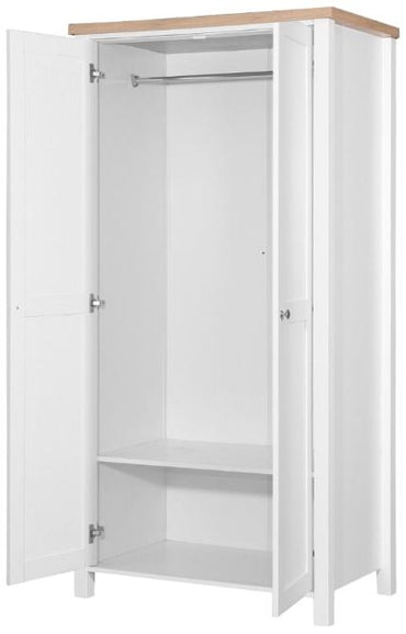 Astbury White and Oak 2 Door Wardrobe | Hinged | White | Shelves | 2 Doors | 90cm