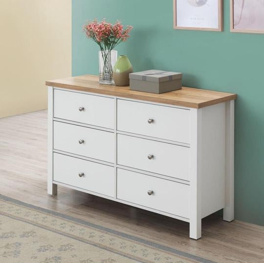 Astbury White and Oak 6 Drawer Chest