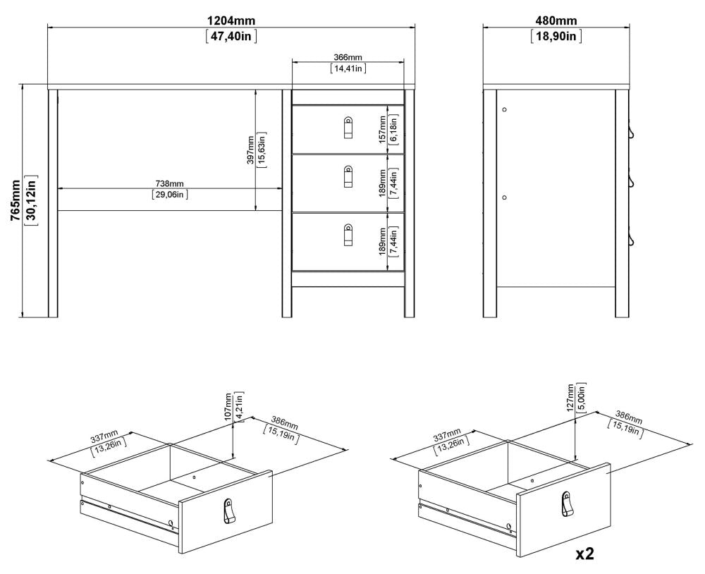 Barcelona 3 Drawer Desk