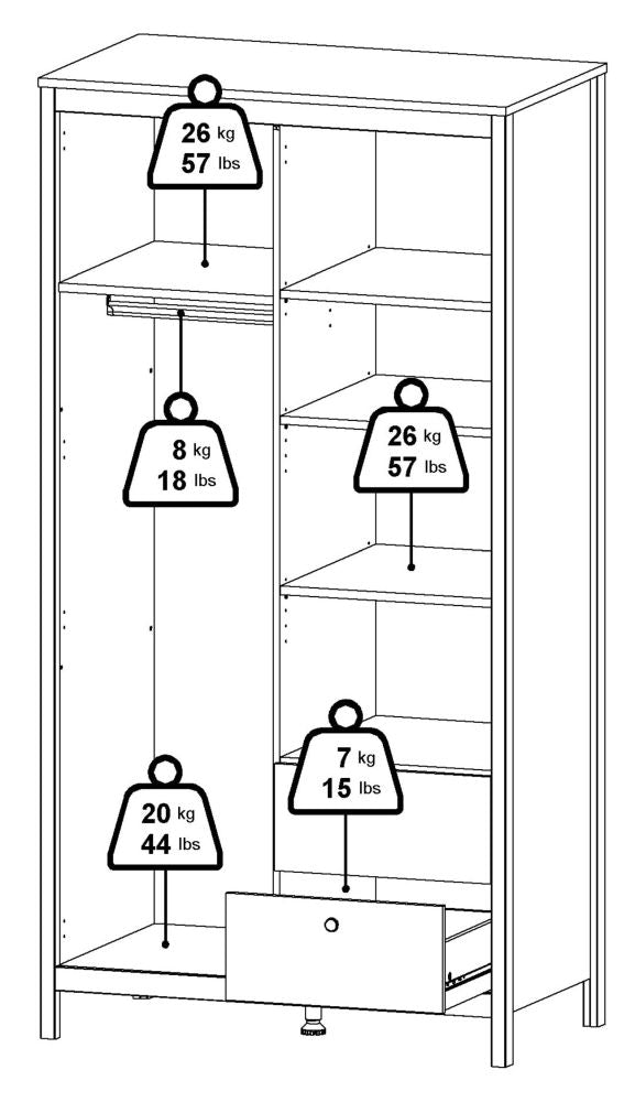 Barcelona 1 Mirror Door with 2 Drawer Wardrobe