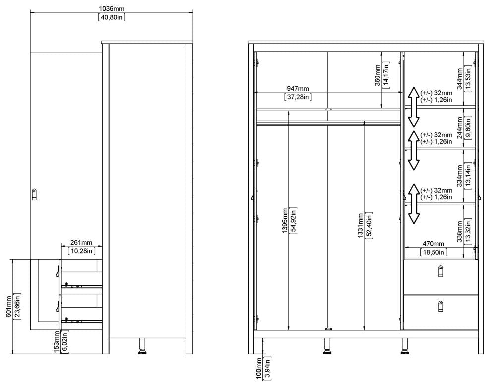 Barcelona 1 Mirror Door with 2 Drawer 2 Door Wardrobe