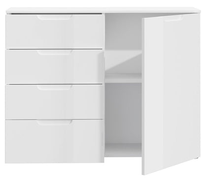 Sienna High Gloss White 1 Door 4 Drawer Chest