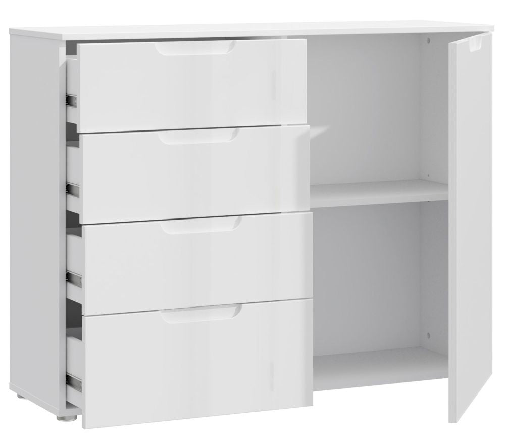 Sienna High Gloss White 1 Door 4 Drawer Chest