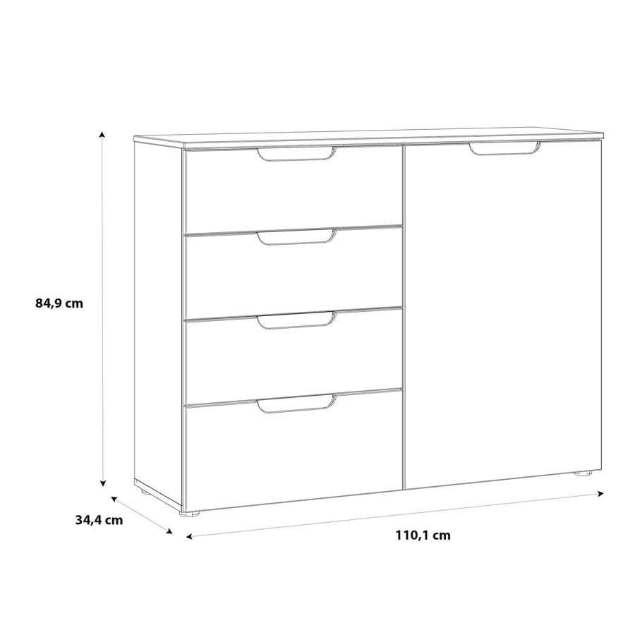 Sienna High Gloss White 1 Door 4 Drawer Chest