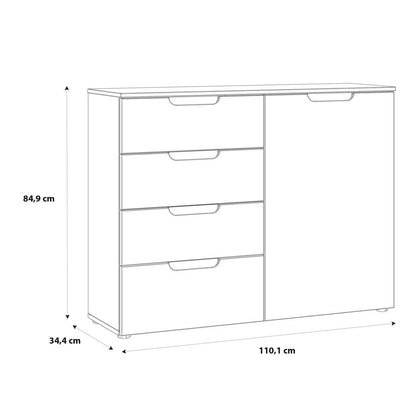 Sienna High Gloss White 1 Door 4 Drawer Chest