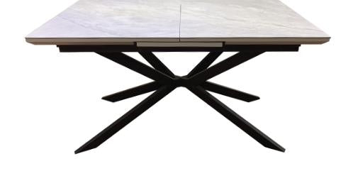 Sintered Stone Ceramic Beka Light Grey - Shiny Finish - Black Base Extending Dining Table