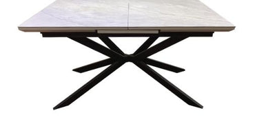 Sintered Stone Ceramic Beka Light Grey - Shiny Finish - Black Base Extending Dining Table