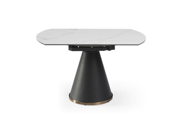 Sintered Stone Ceramic Solid Italy Light Grey Shiny Black Base Round Extending Dining Table