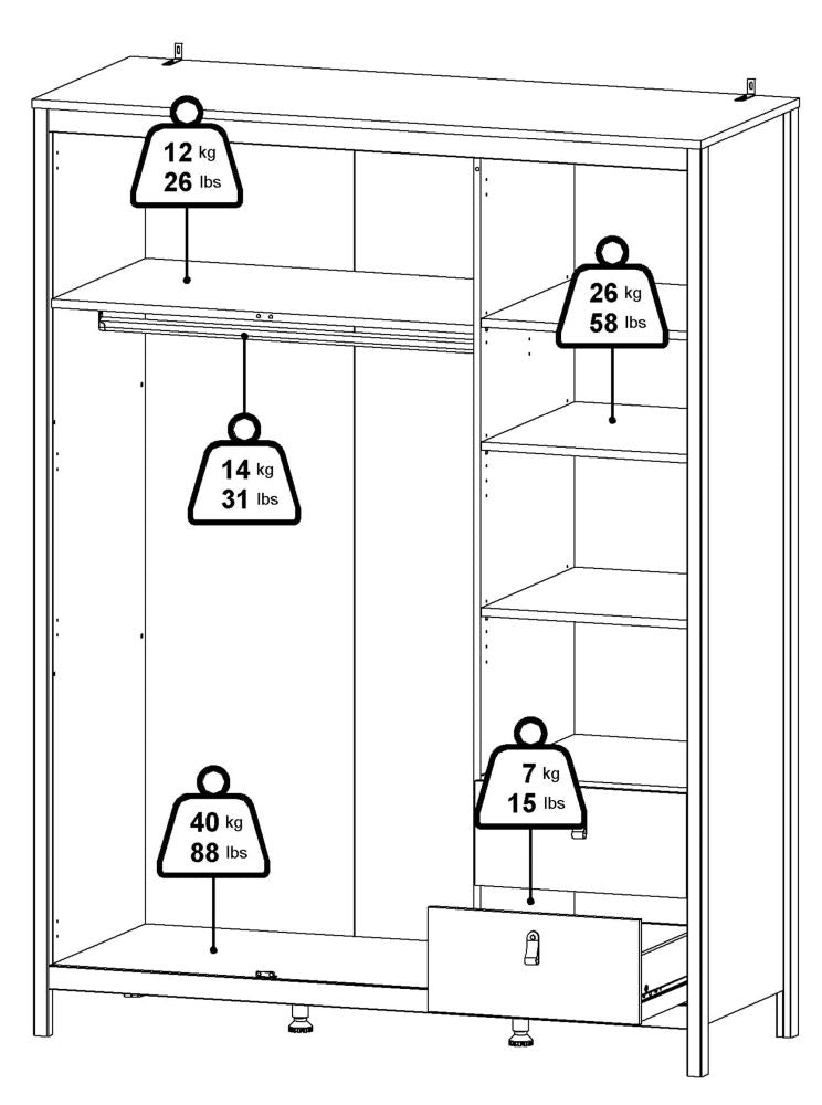 Madrid 2 Door 1 Mirror Door 2 Drawer Wardrobe