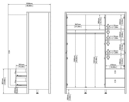 Madrid 2 Door 1 Mirror Door 2 Drawer Wardrobe