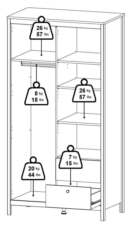 Madrid 1 Door 1 Mirror Door 2 Drawer Wardrobe