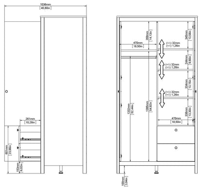 Madrid 1 Door 1 Mirror Door 2 Drawer Wardrobe