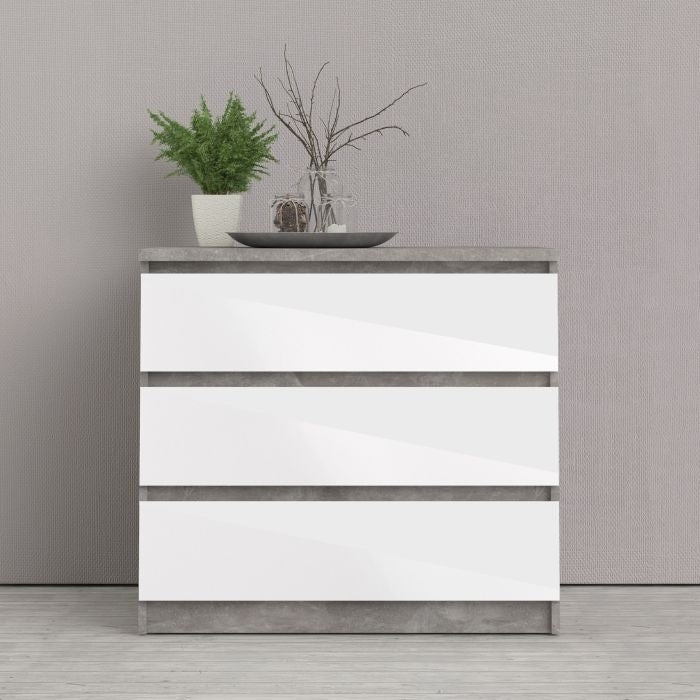 Naia Chest of 3 Drawer in White High Gloss