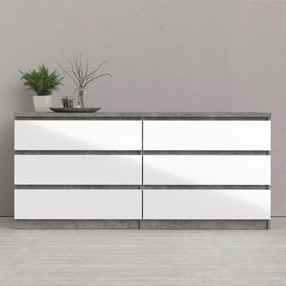 Naia Wide Chest of 6 Drawer in White High Gloss