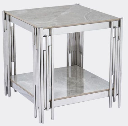 Belini Glass and Stainless Steel End Table