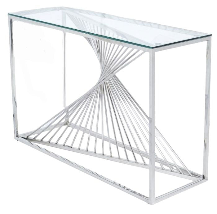 Calabria Glass and Stainless Steel Console Table