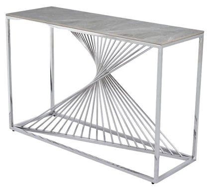 Calabria Glass and Stainless Steel Console Table