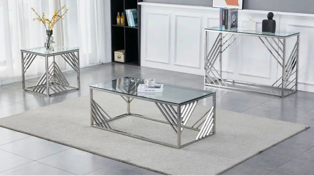 Calabria Glass and Stainless Steel Console Table