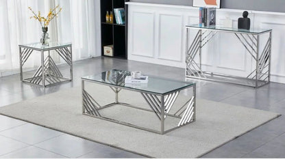 Calabria Glass and Stainless Steel Console Table