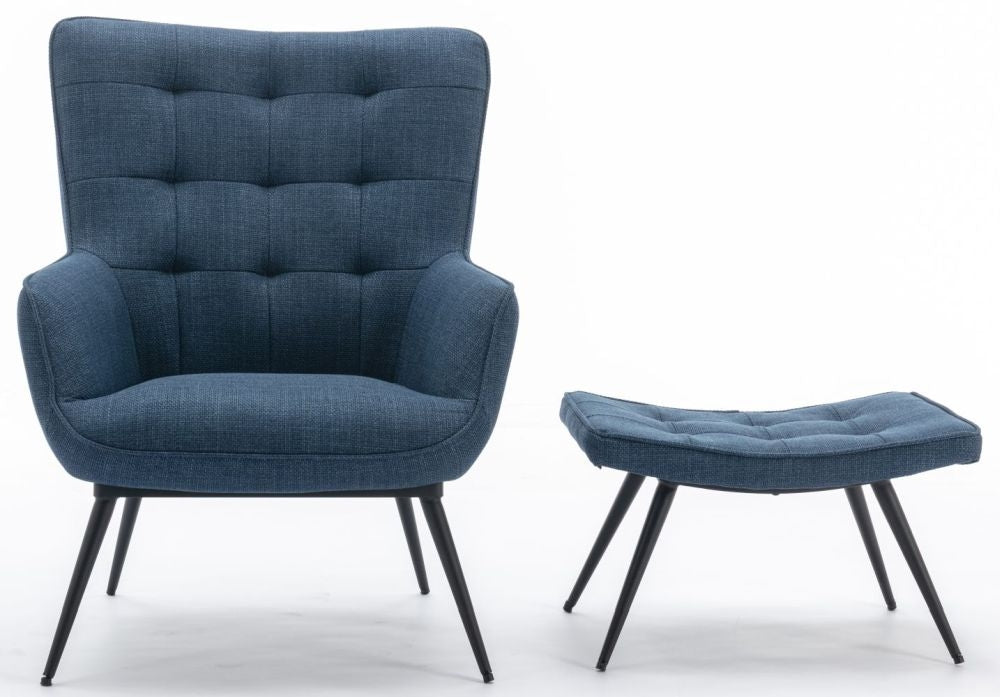 Katelyn Fabric Accent Chair and Stool - Comes in Charcoal Grey , Denim Blue and Moss Green Options