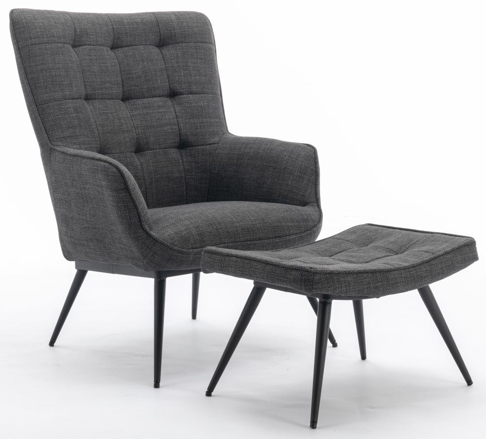 Katelyn Fabric Accent Chair and Stool - Comes in Charcoal Grey , Denim Blue and Moss Green Options