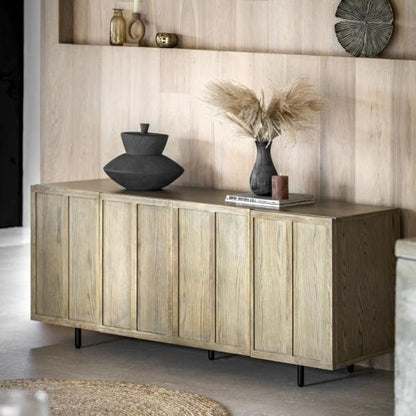 Panelled Grey Washed Oak Large Sideboard - 4 Doors