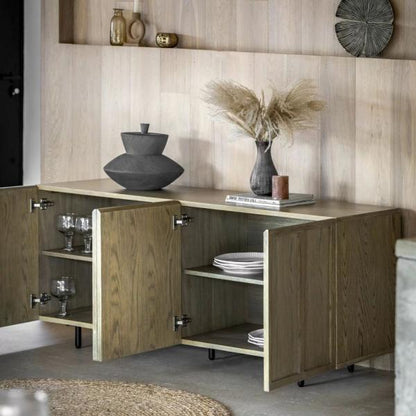 Panelled Grey Washed Oak Large Sideboard - 4 Doors