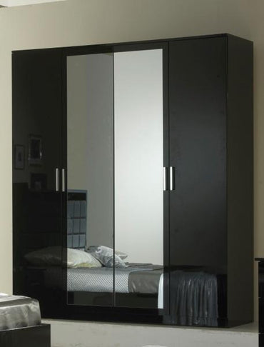 Ambra Black Italian 4 Door Wardrobe