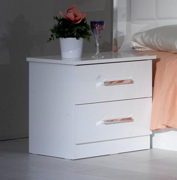 Ambra White Italian 2 Drawer Bedside Cabinet