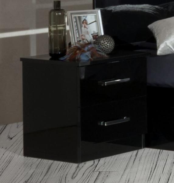 Simona Black Italian 2 Drawer Bedside Cabinet