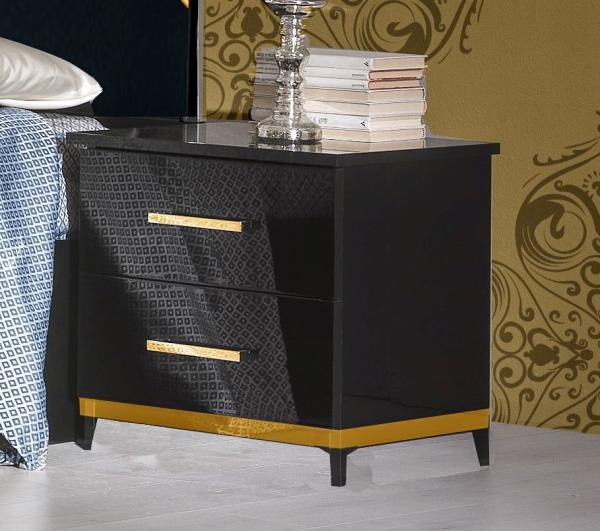 Elegance Black Italian 2 Drawer Bedside Cabinet