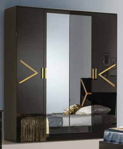 Elegance Black Italian 4 Door Wardrobe