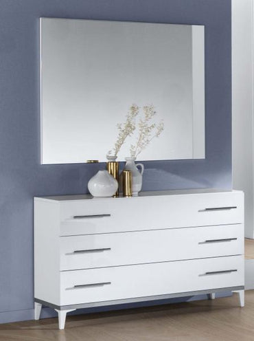 Elegance White Italian 3 Drawer Dresser and Mirror